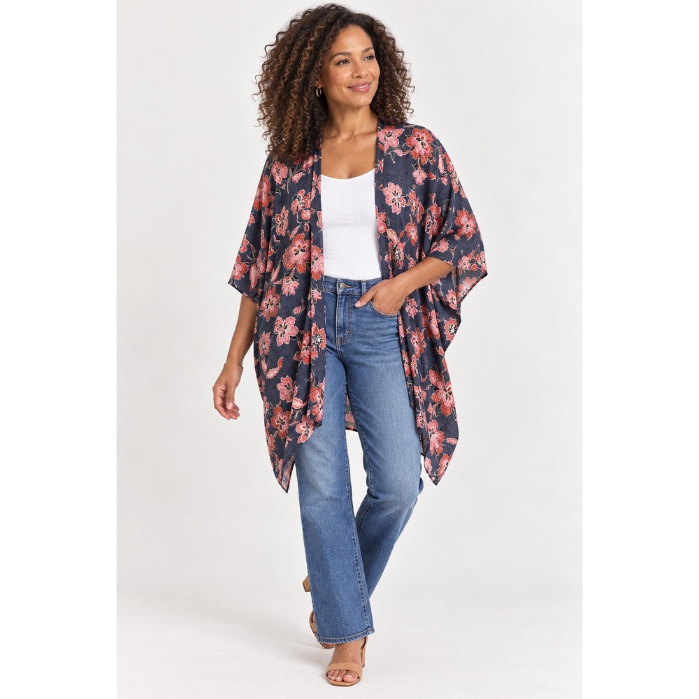 Maurices Floral Kimono Cardigan Open Front Boho Lightweight Layering S/M
